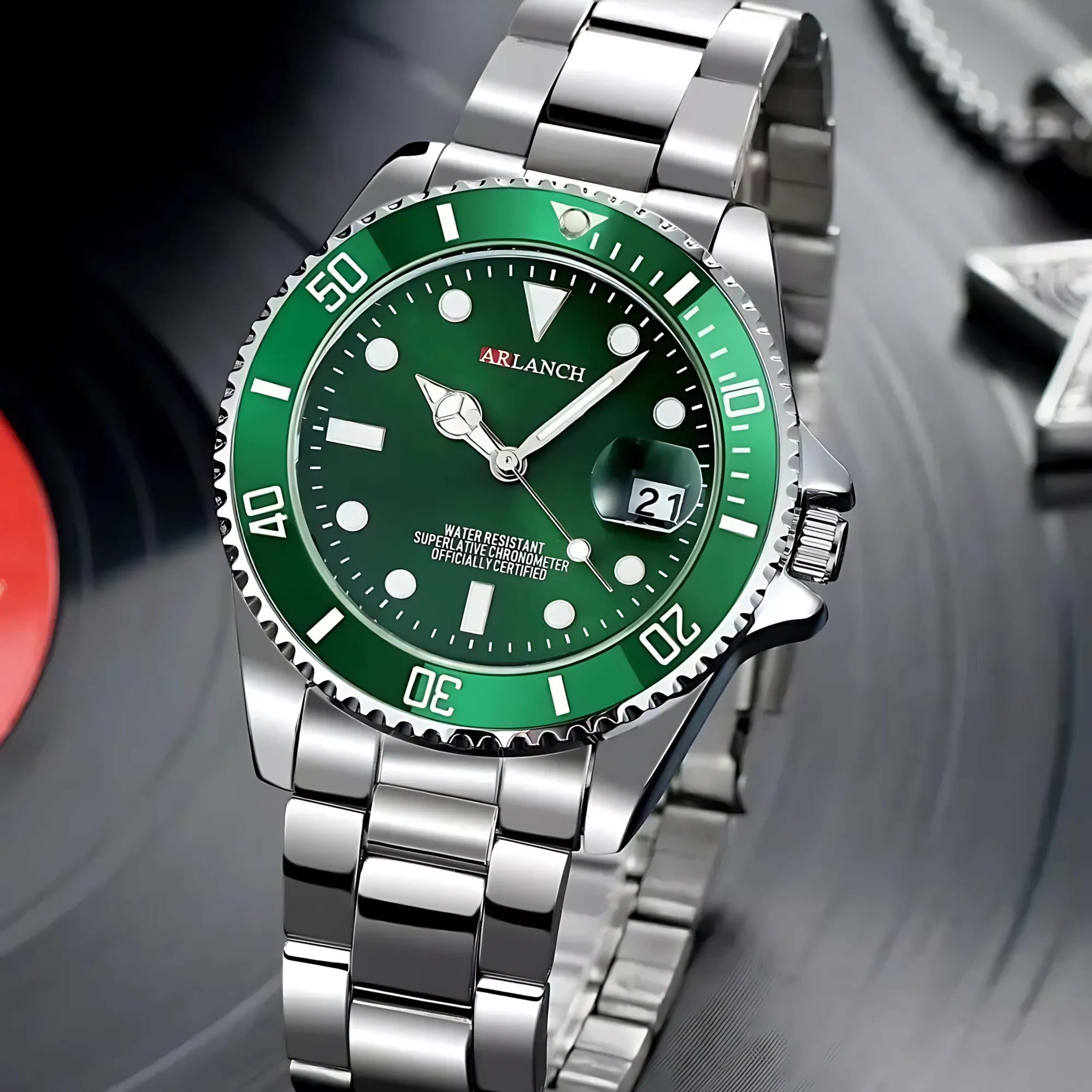 Arlanch Silver-Green Stainless Steel Men's Watch