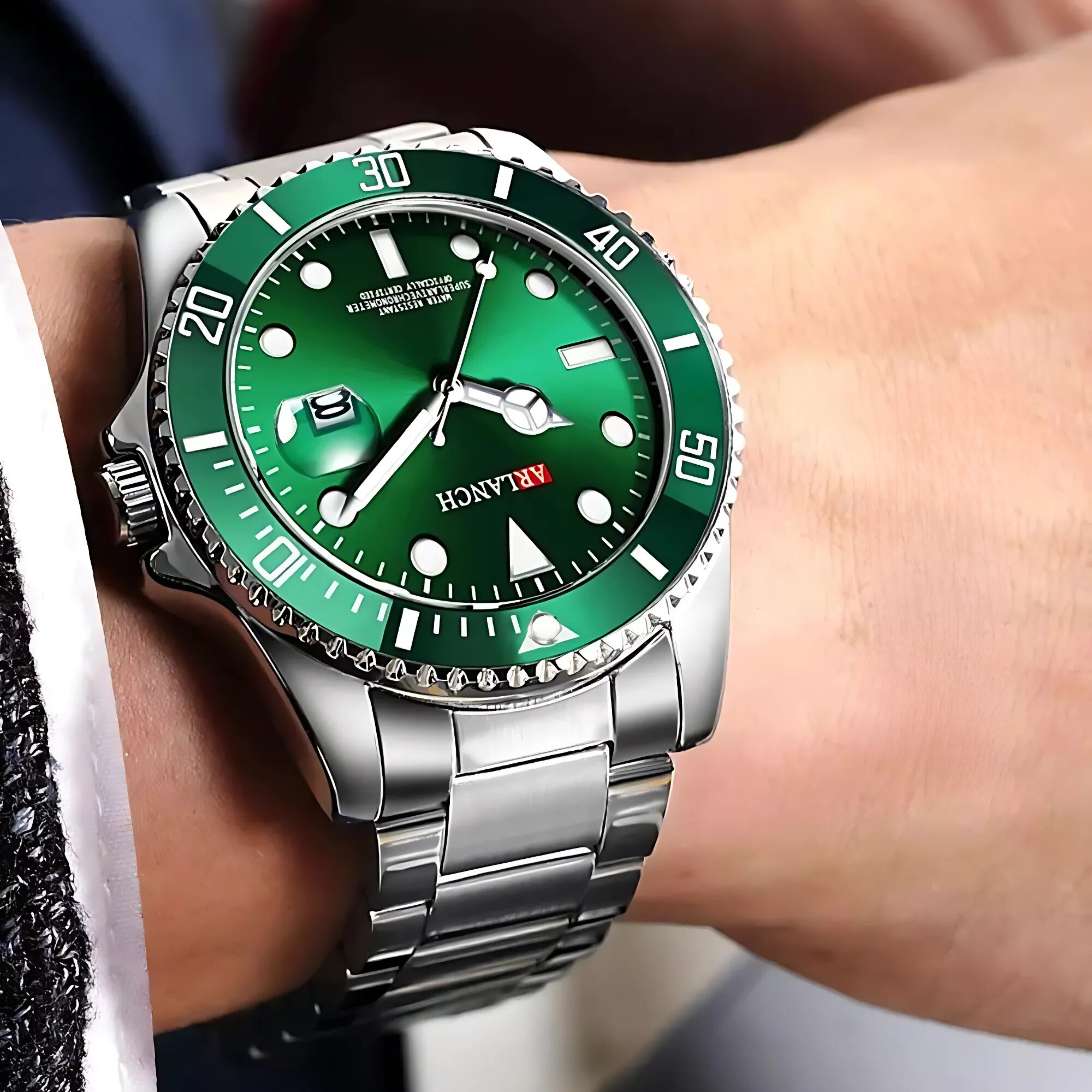 Arlanch Silver-Green Stainless Steel Men's Watch