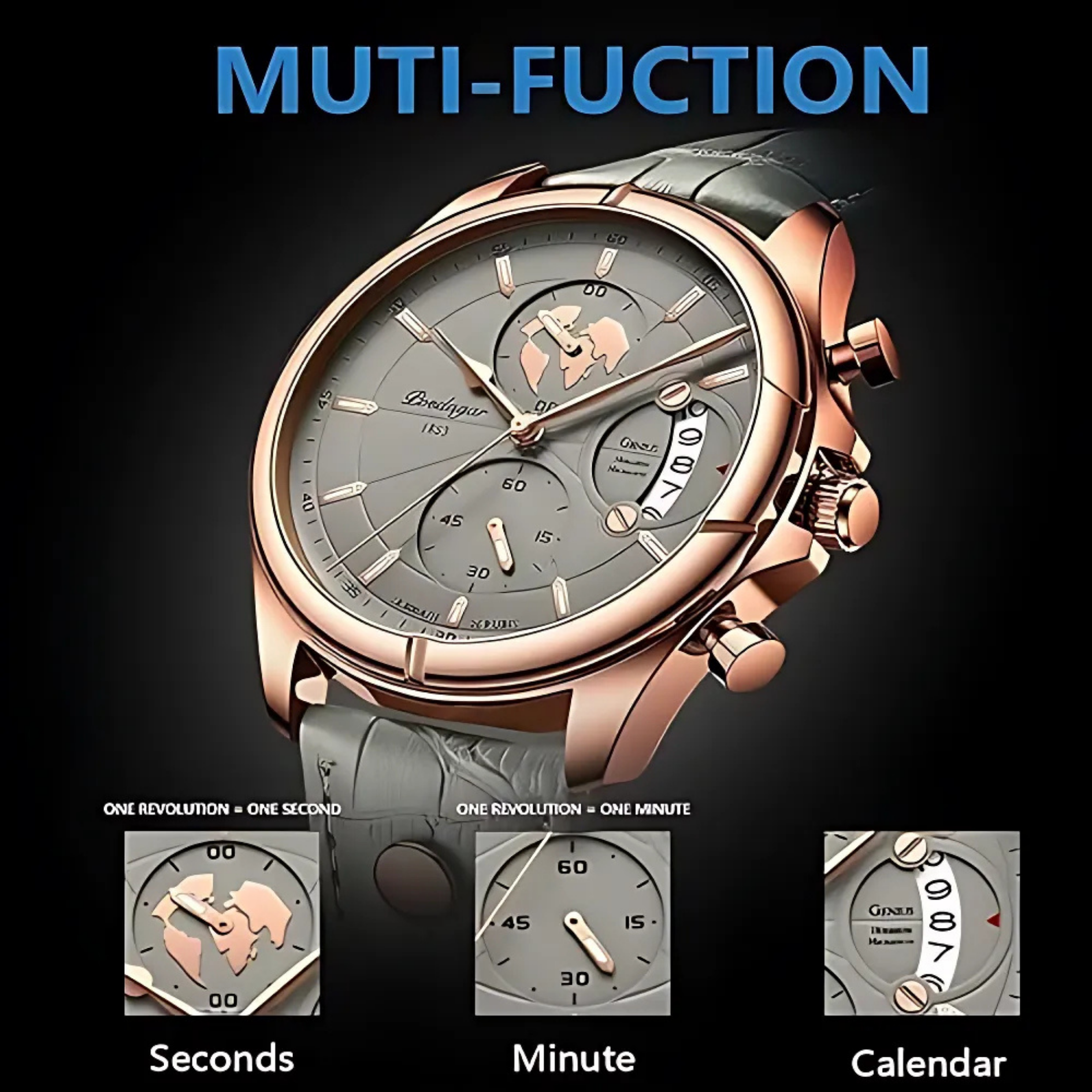 POEDAGAR ARMY Series Grey Dial Leather Strap Men's Watch