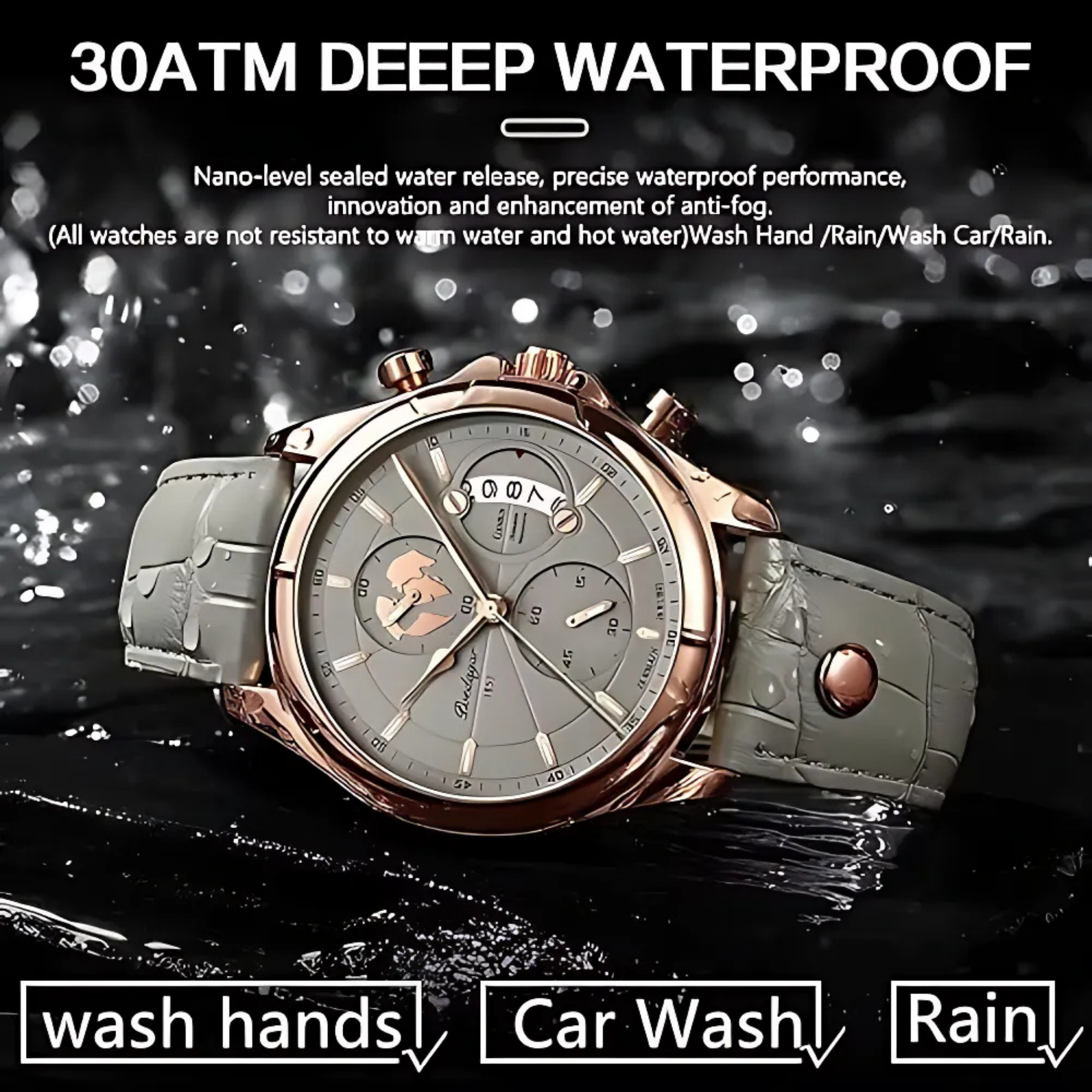 POEDAGAR ARMY Series Grey Dial Leather Strap Men's Watch