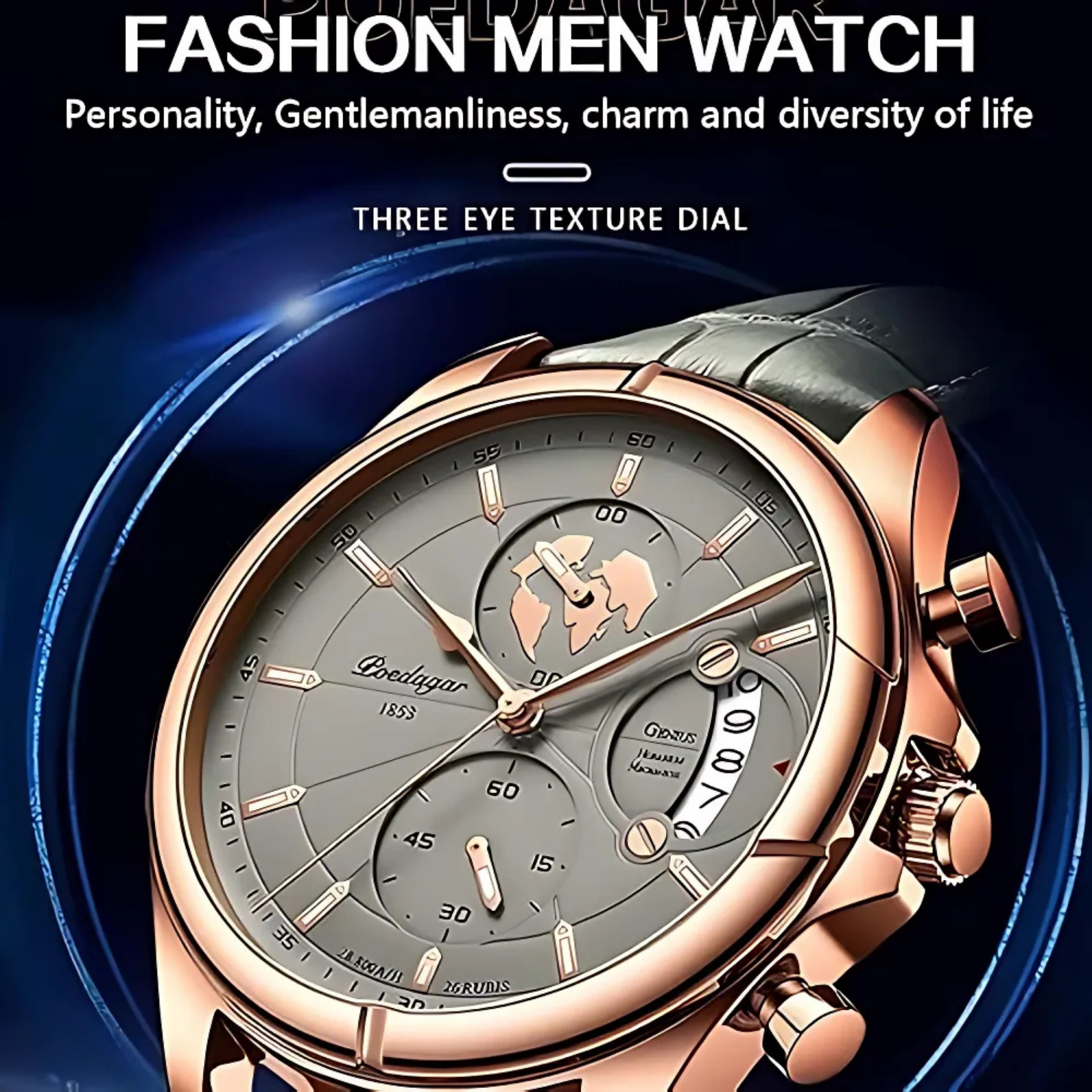 POEDAGAR ARMY Series Grey Dial Leather Strap Men's Watch