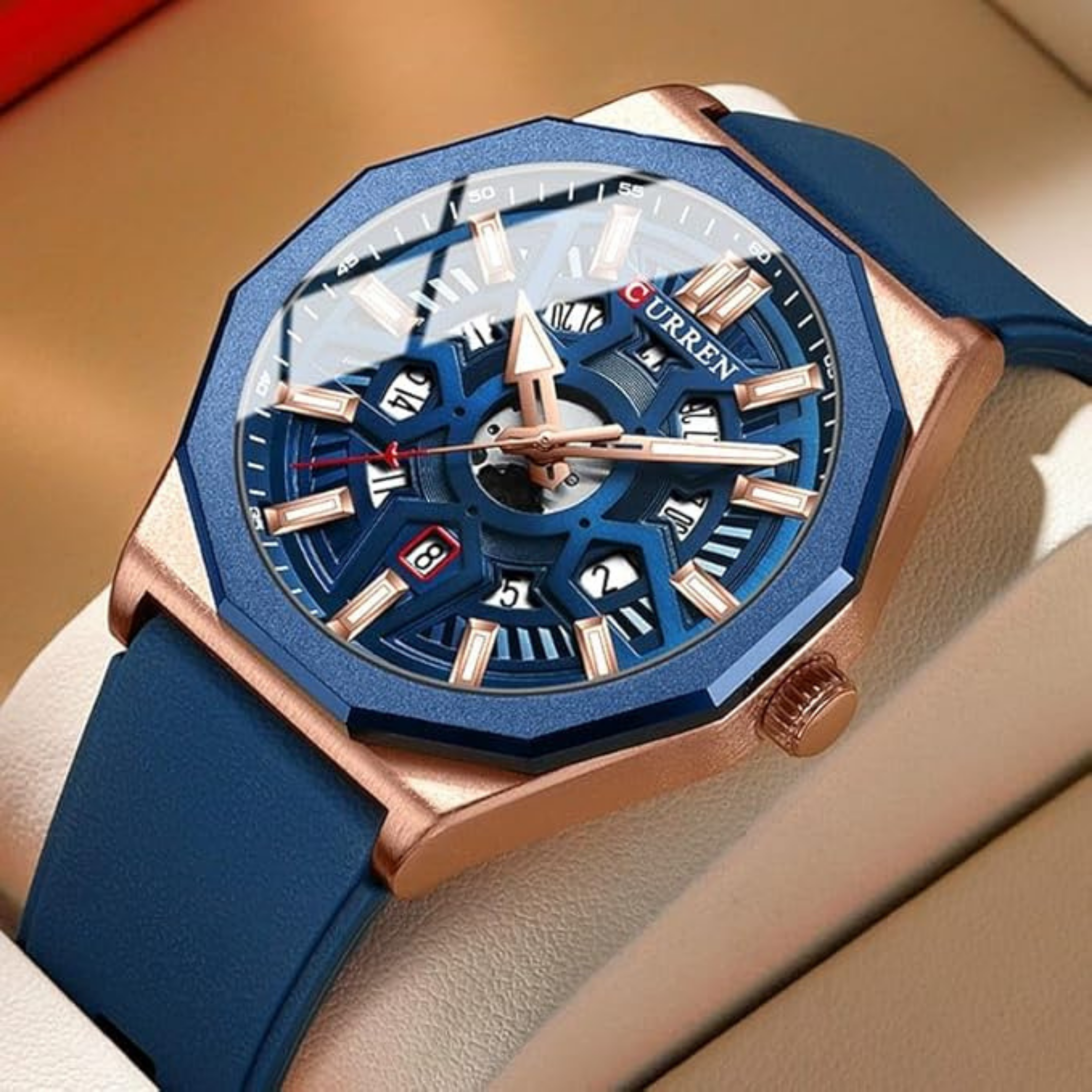 CURREN Quartz Waterproof Watch with Rubber Strap