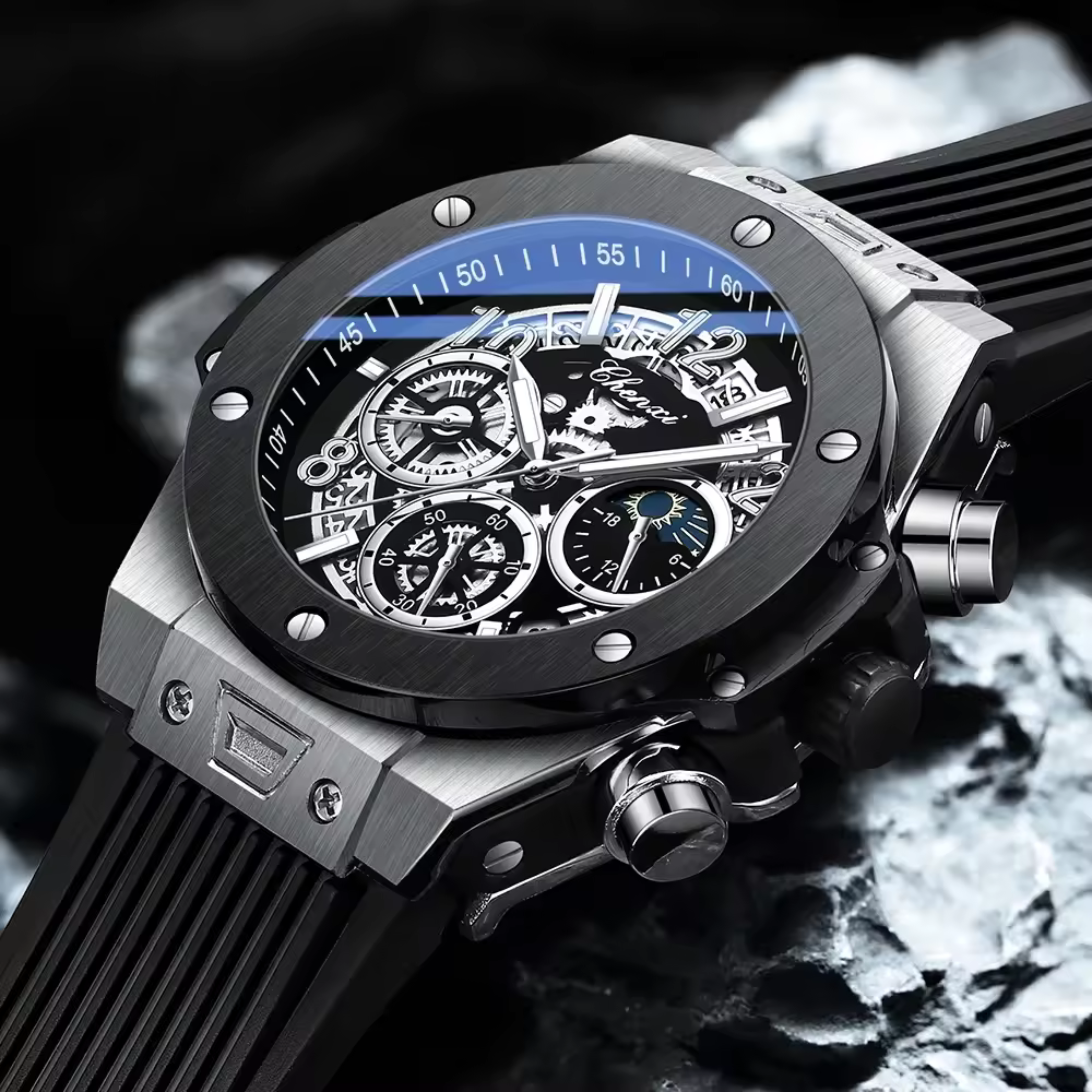 CHENXI-SERIES Silver Dial Silicone Strap Watch