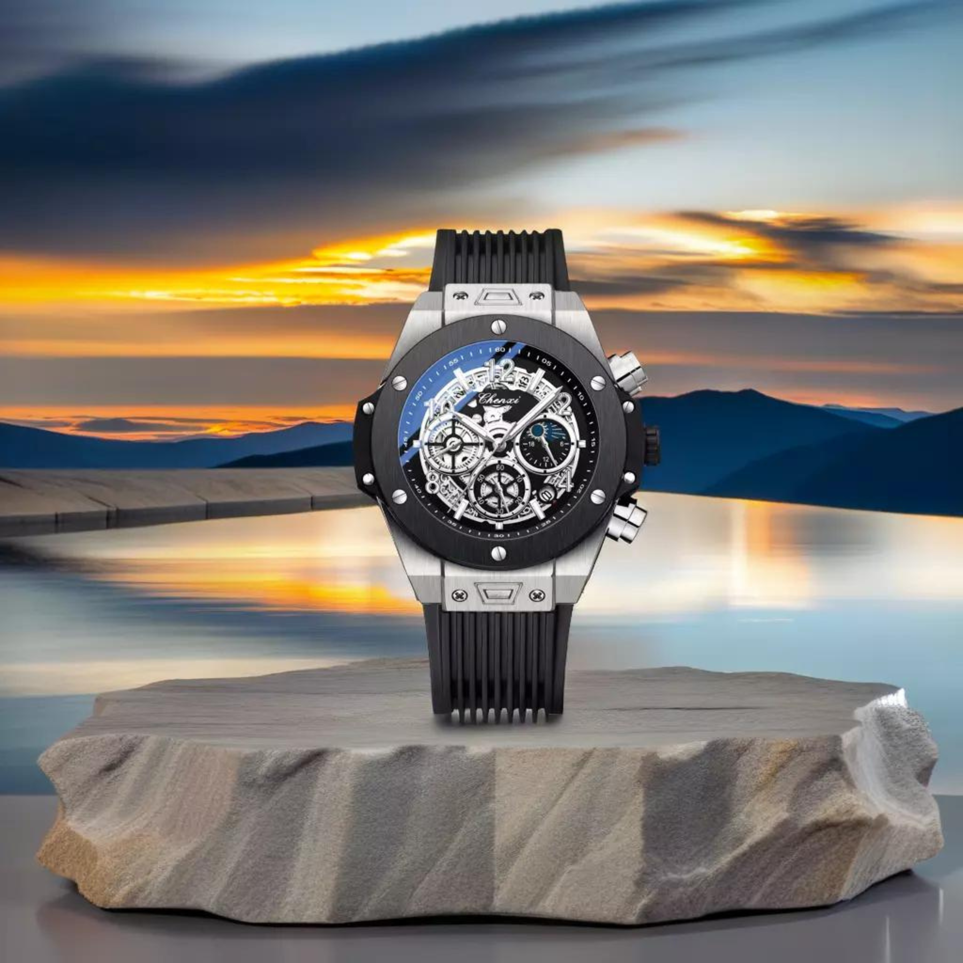 CHENXI-SERIES Silver Dial Silicone Strap Watch