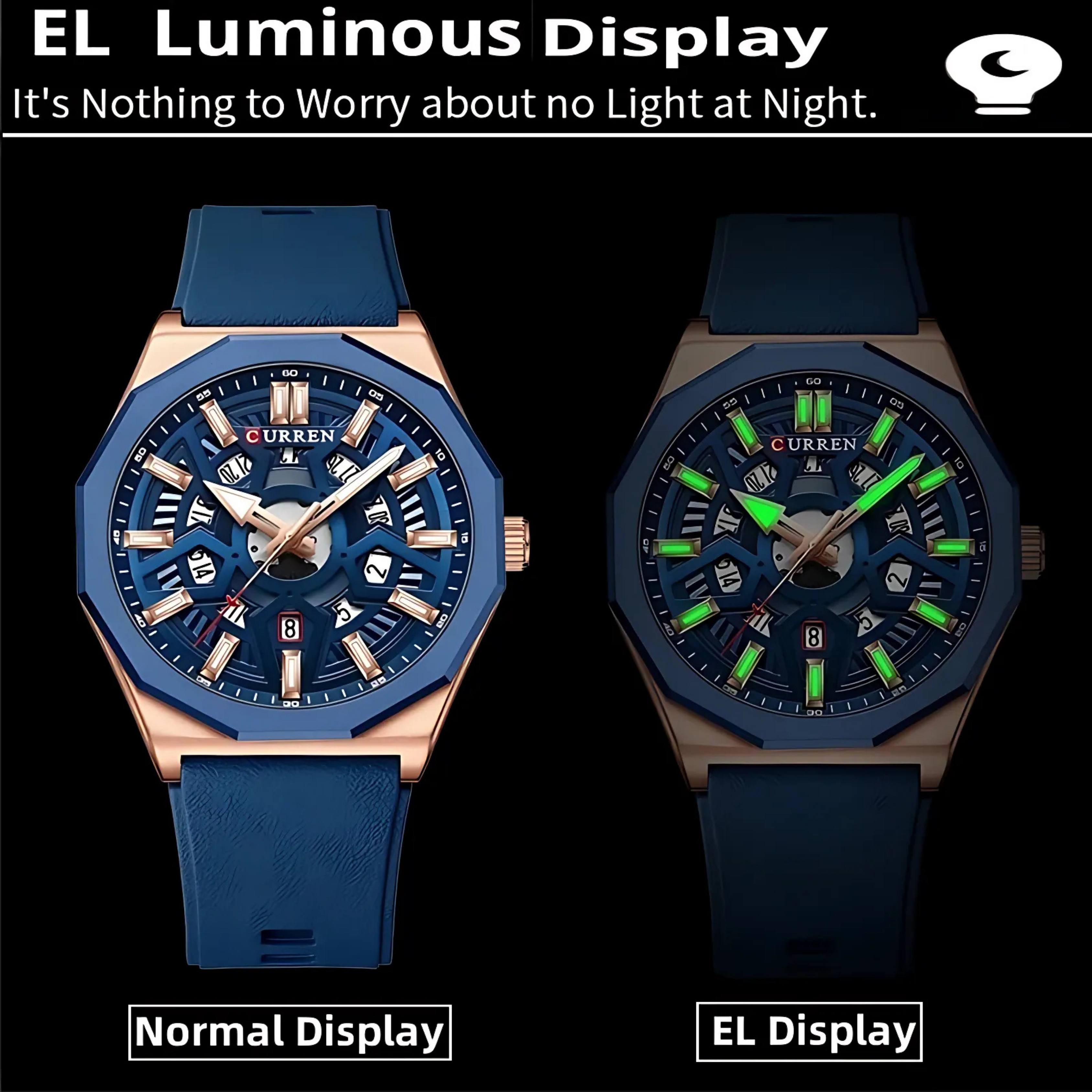 CURREN Quartz Waterproof Watch with Rubber Strap