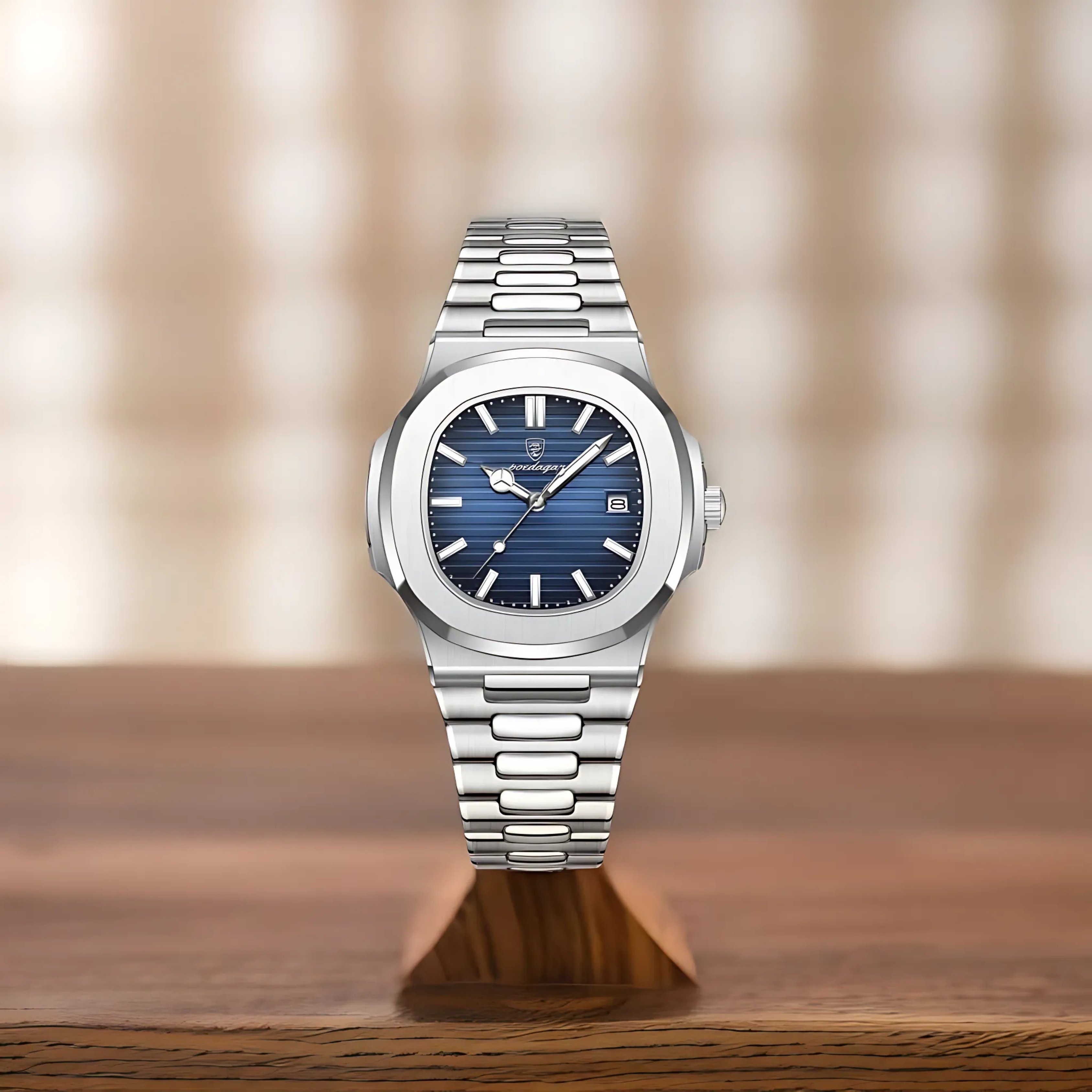 POEDAGAR Luxury Silver & Blue Quartz Sports Watch for Men