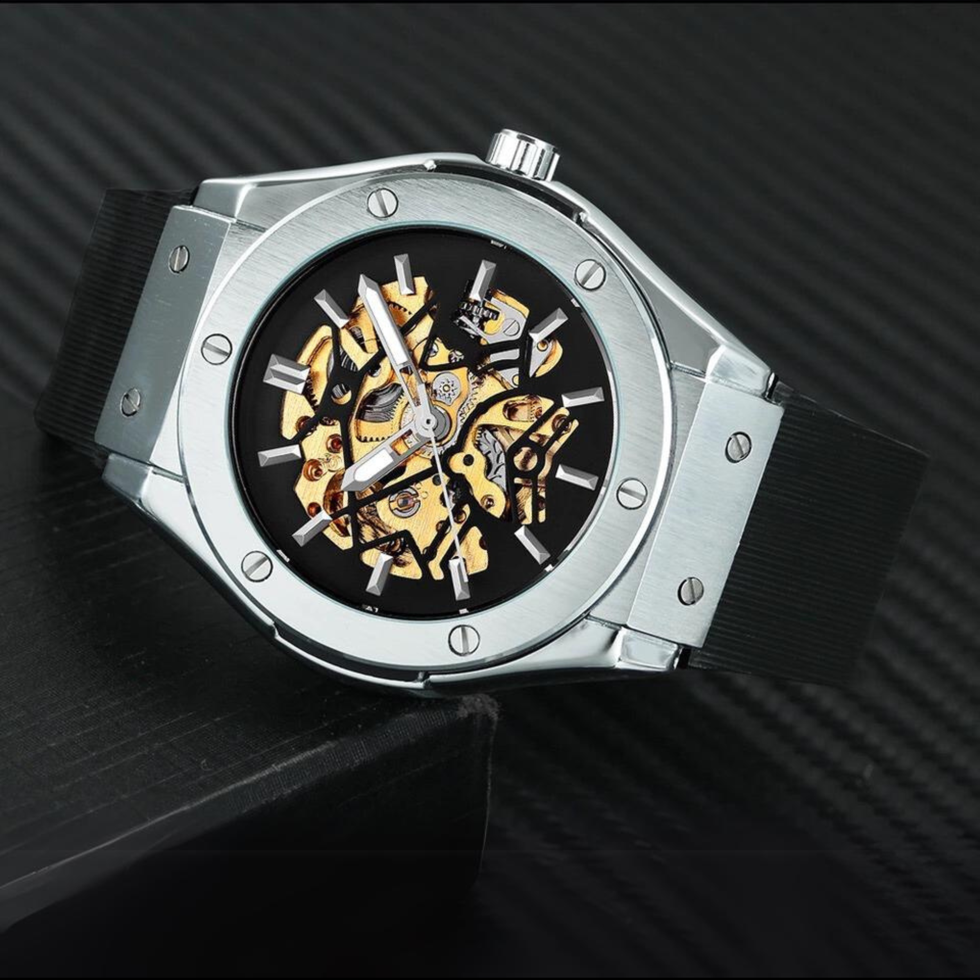 TWC A:389 Automatic Golden Dial Silicone Strap Watch