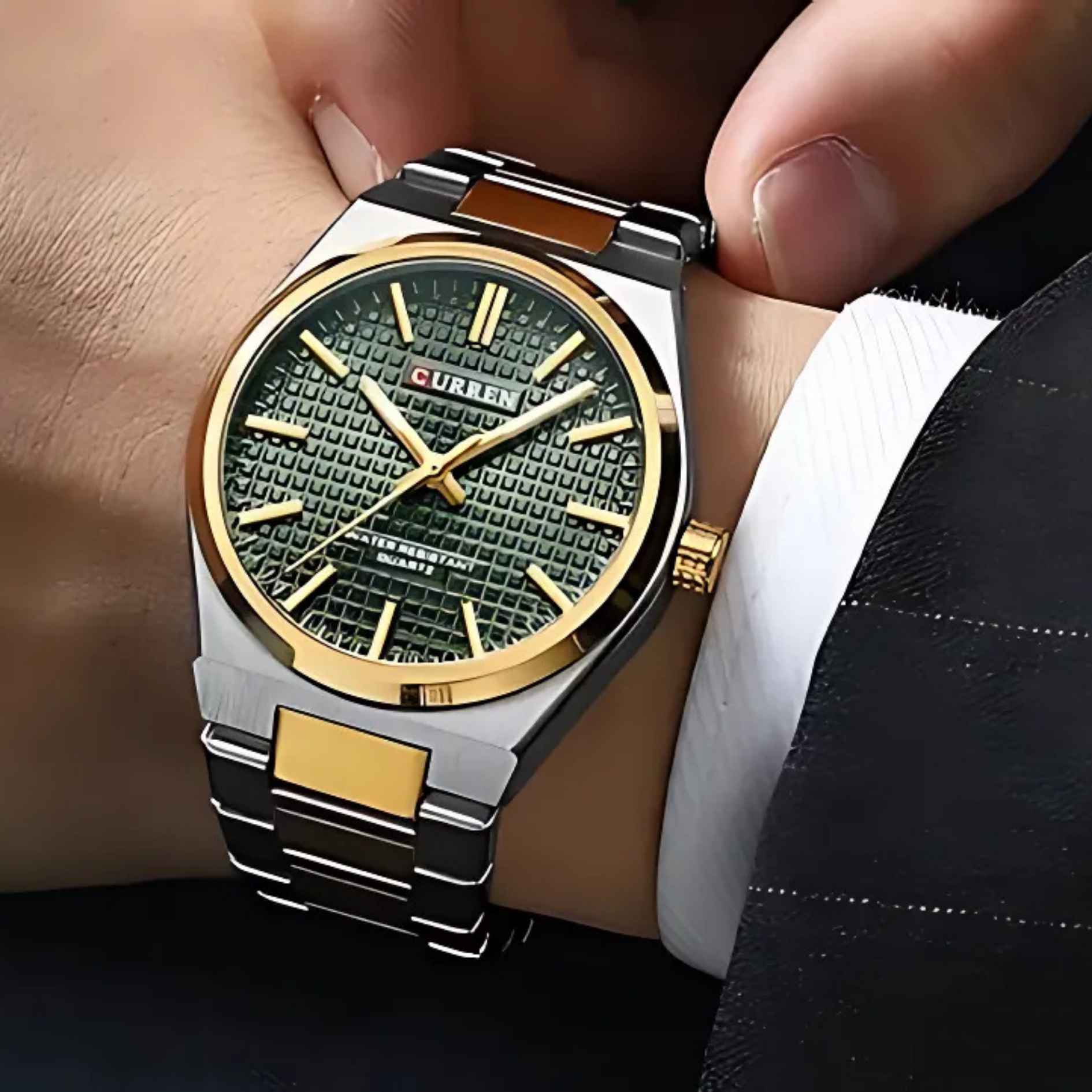 CURREN Two-Tone Strap with Green Dial