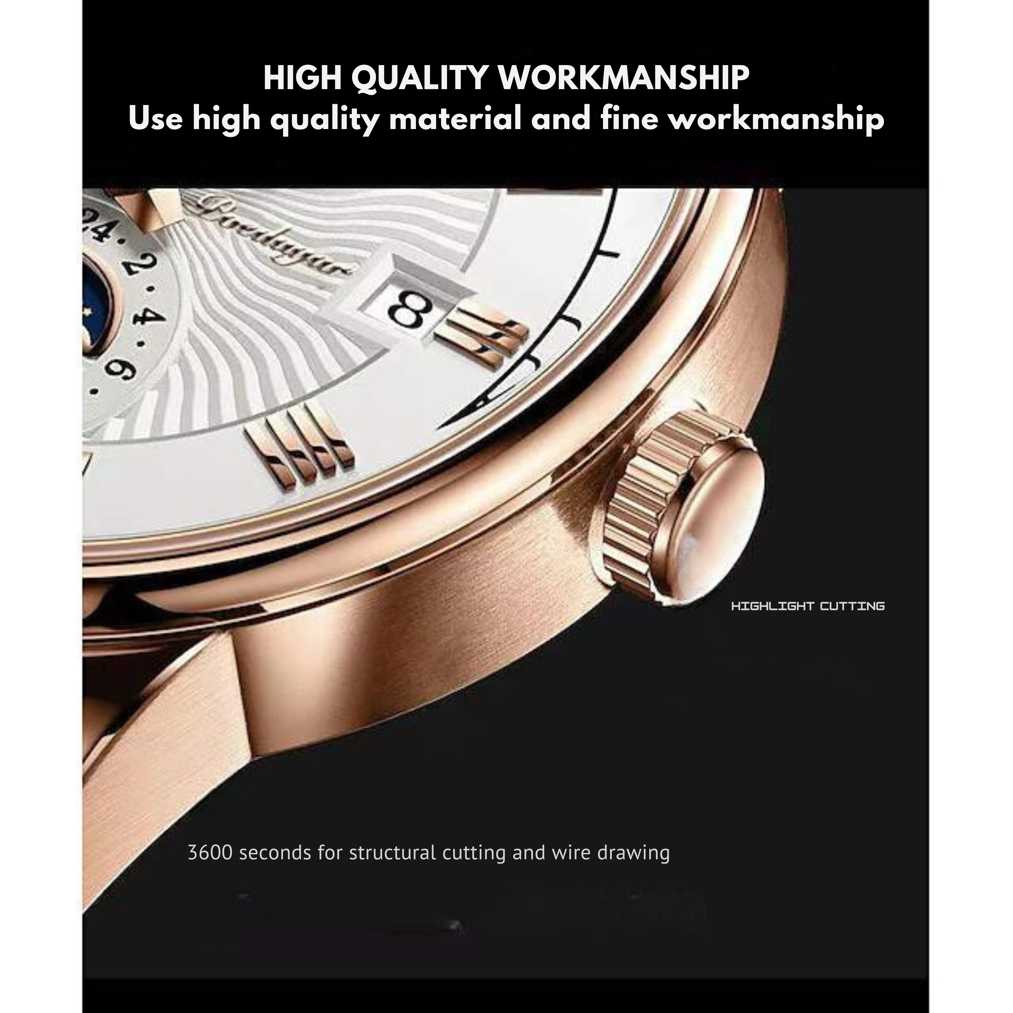 POEDAGAR Quartz White Dial Leather Strap Watch