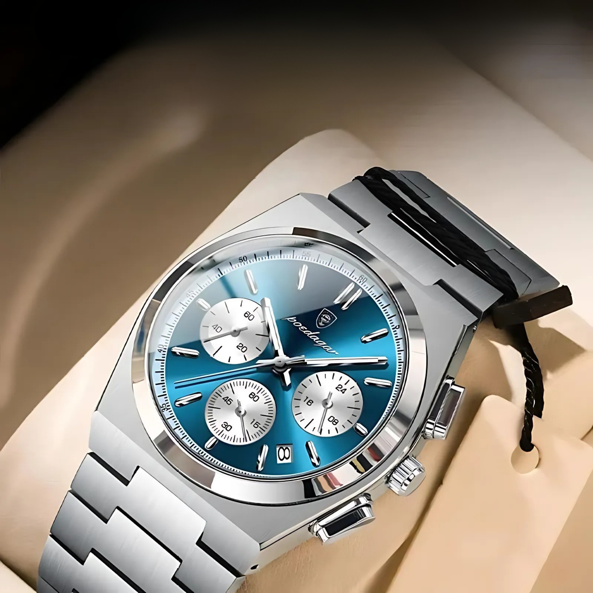 POEDAGAR Men’s Classic Stainless Steel Calendar Watch