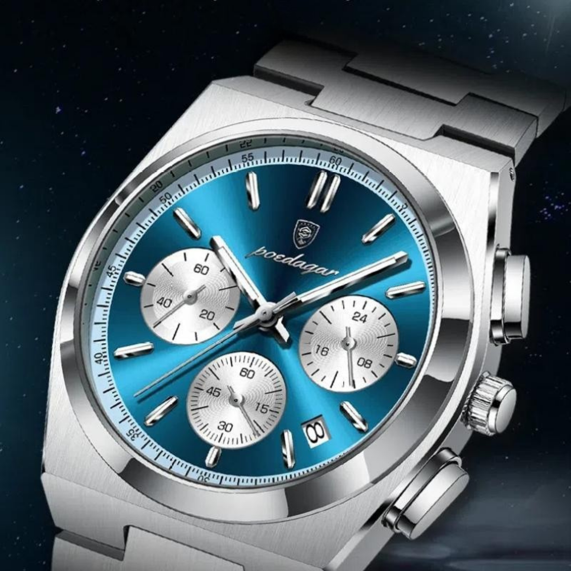 POEDAGAR Men’s Classic Stainless Steel Calendar Watch