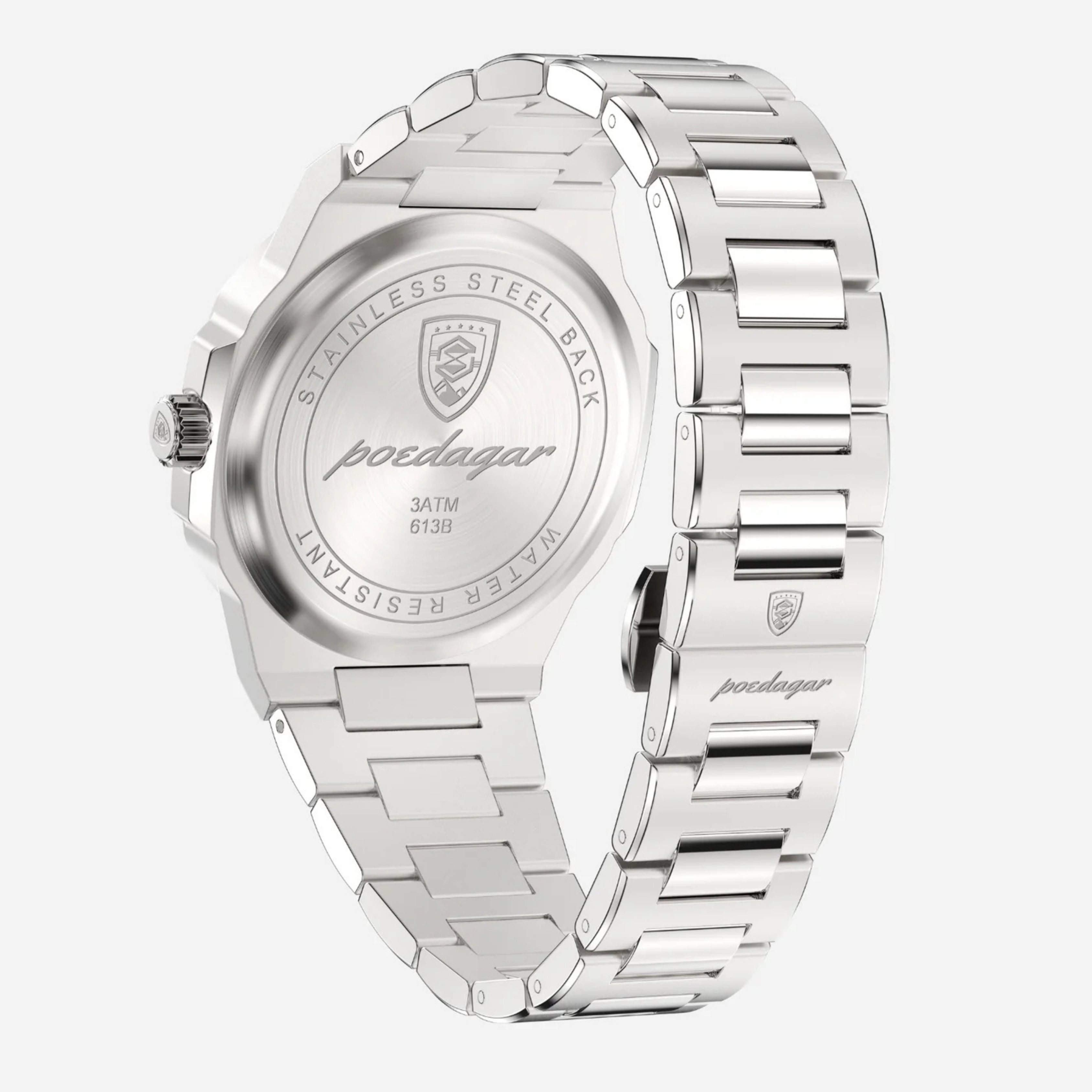 POEDAGAR Luxury Silver & Black Quartz Watch for Men