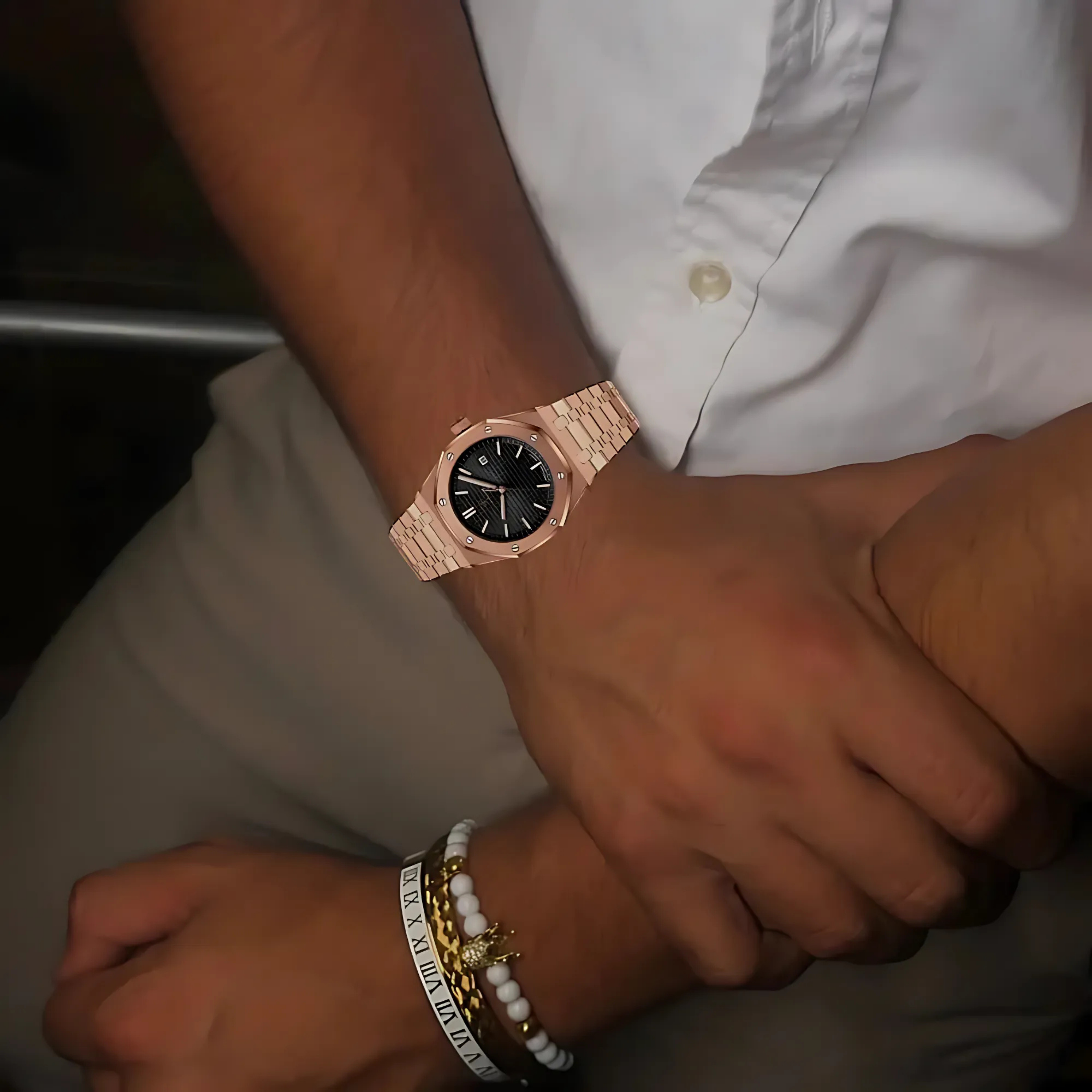 POEDAGAR Luxury Gold & Black Quartz Watch for Men