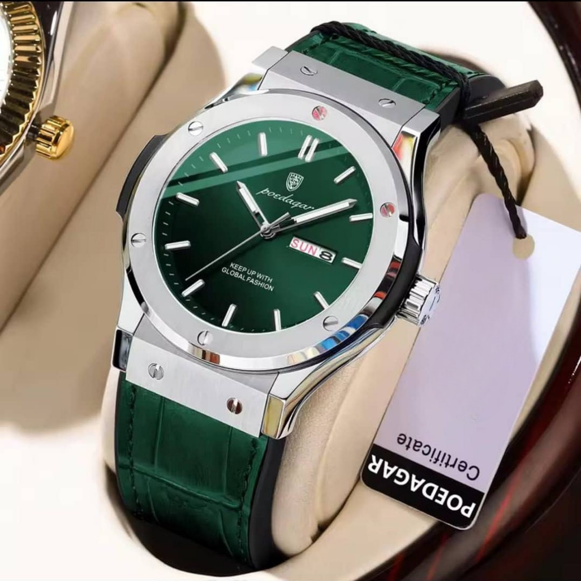 POEDAGAR CLASSY Quartz Watch for Men Green Strap