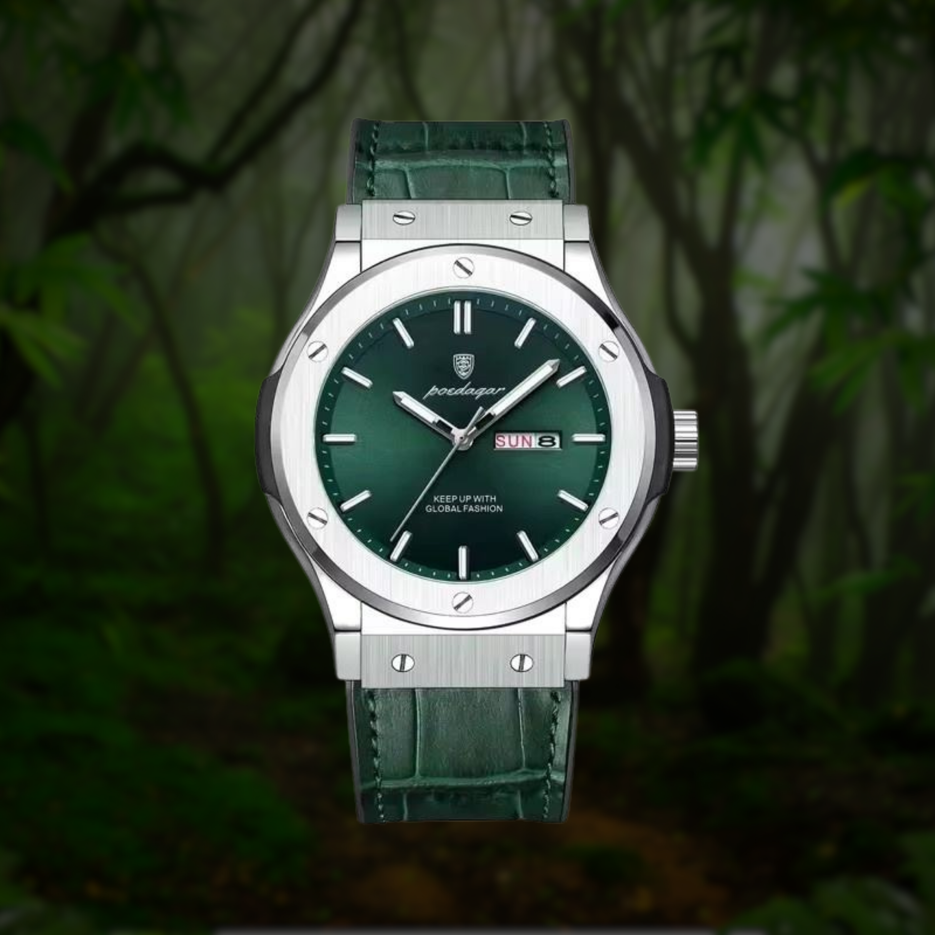 POEDAGAR CLASSY Quartz Watch for Men Green Strap