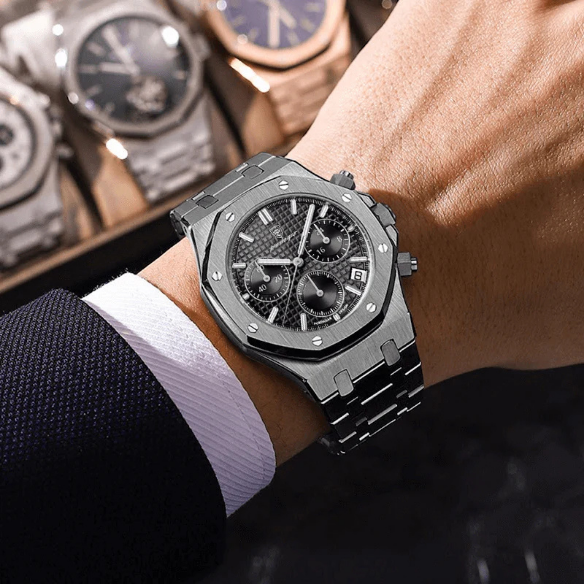 POEDAGAR Chrono  Stainless Steel Chronograph Watch