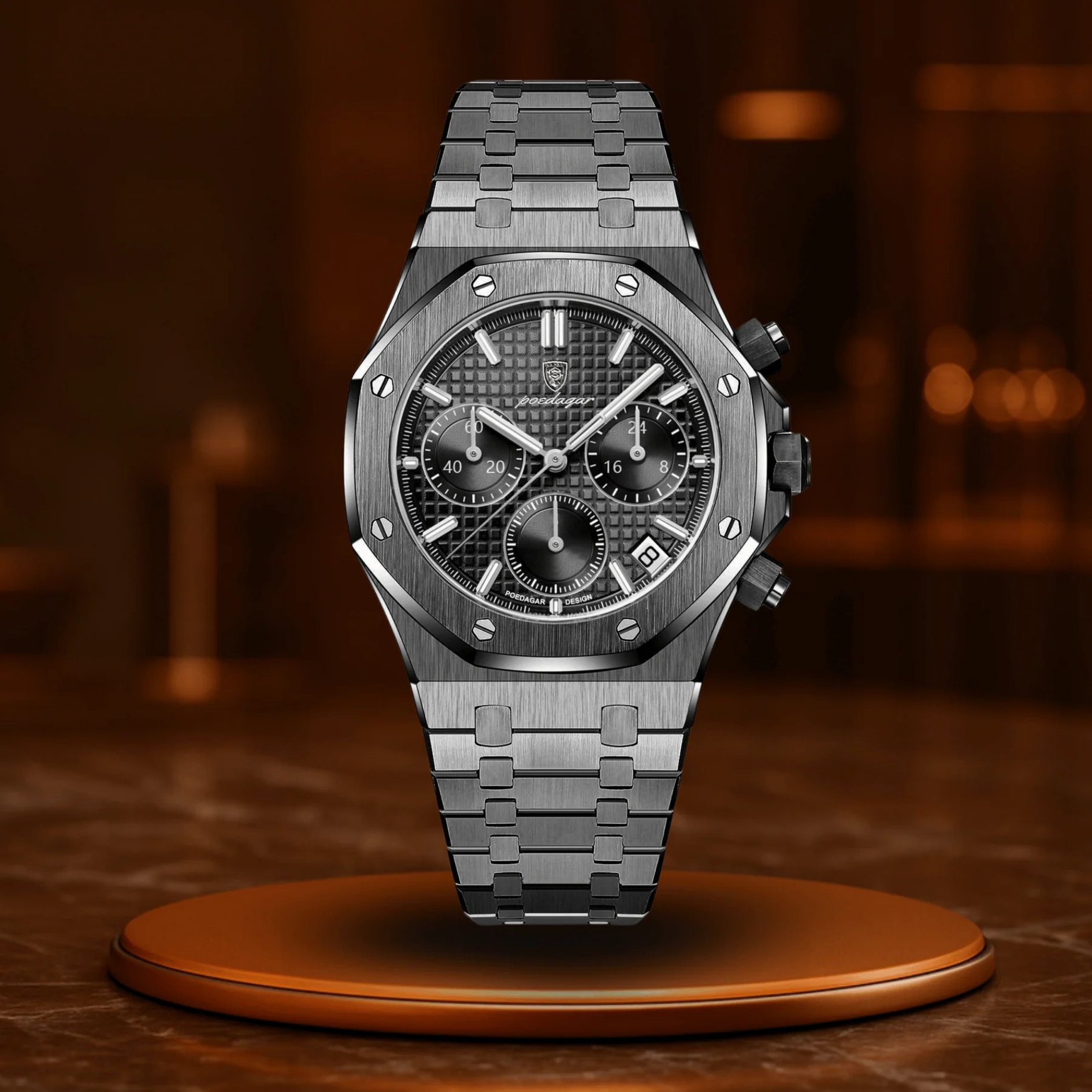 POEDAGAR Chrono  Stainless Steel Chronograph Watch