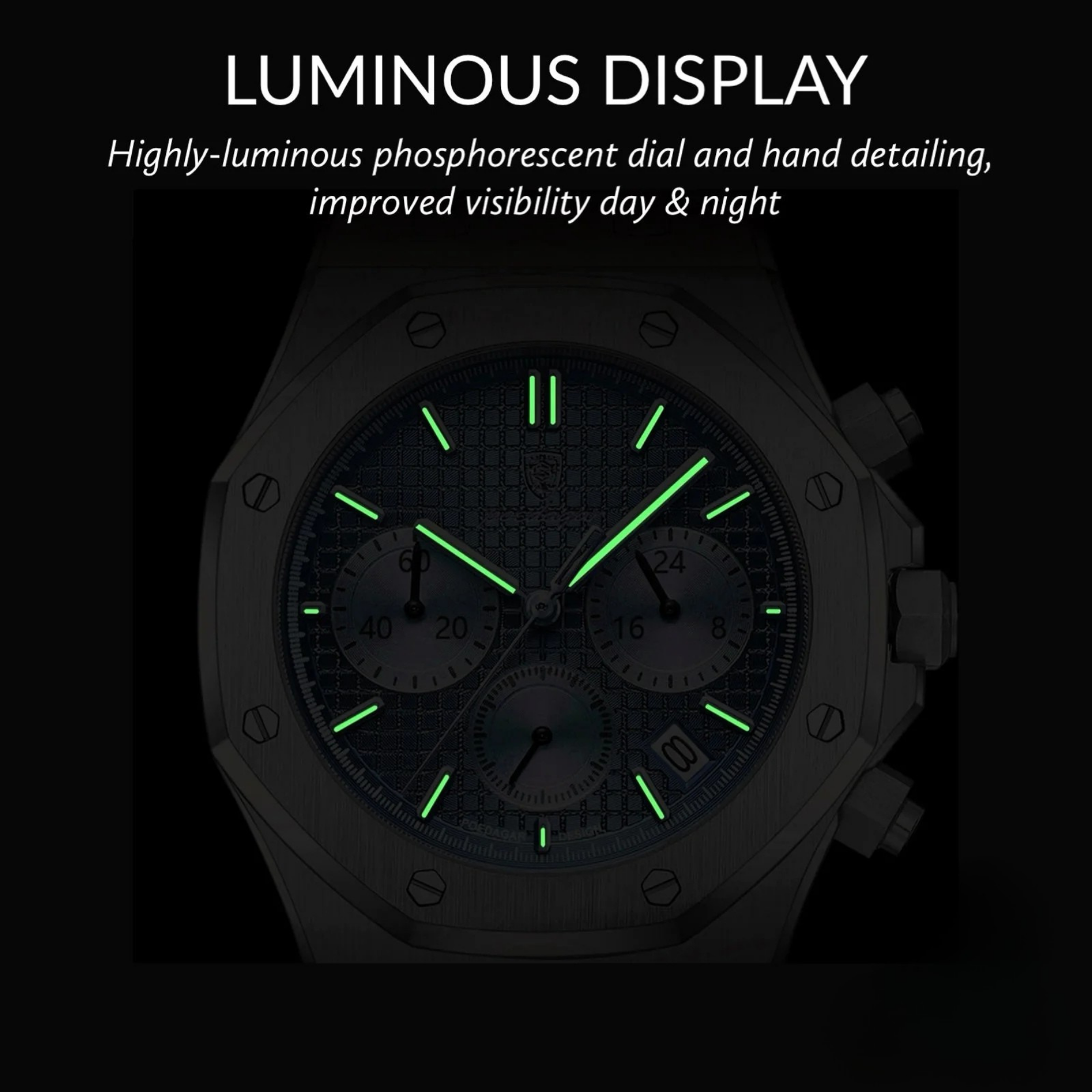 POEDAGAR Chrono  Stainless Steel Chronograph Watch