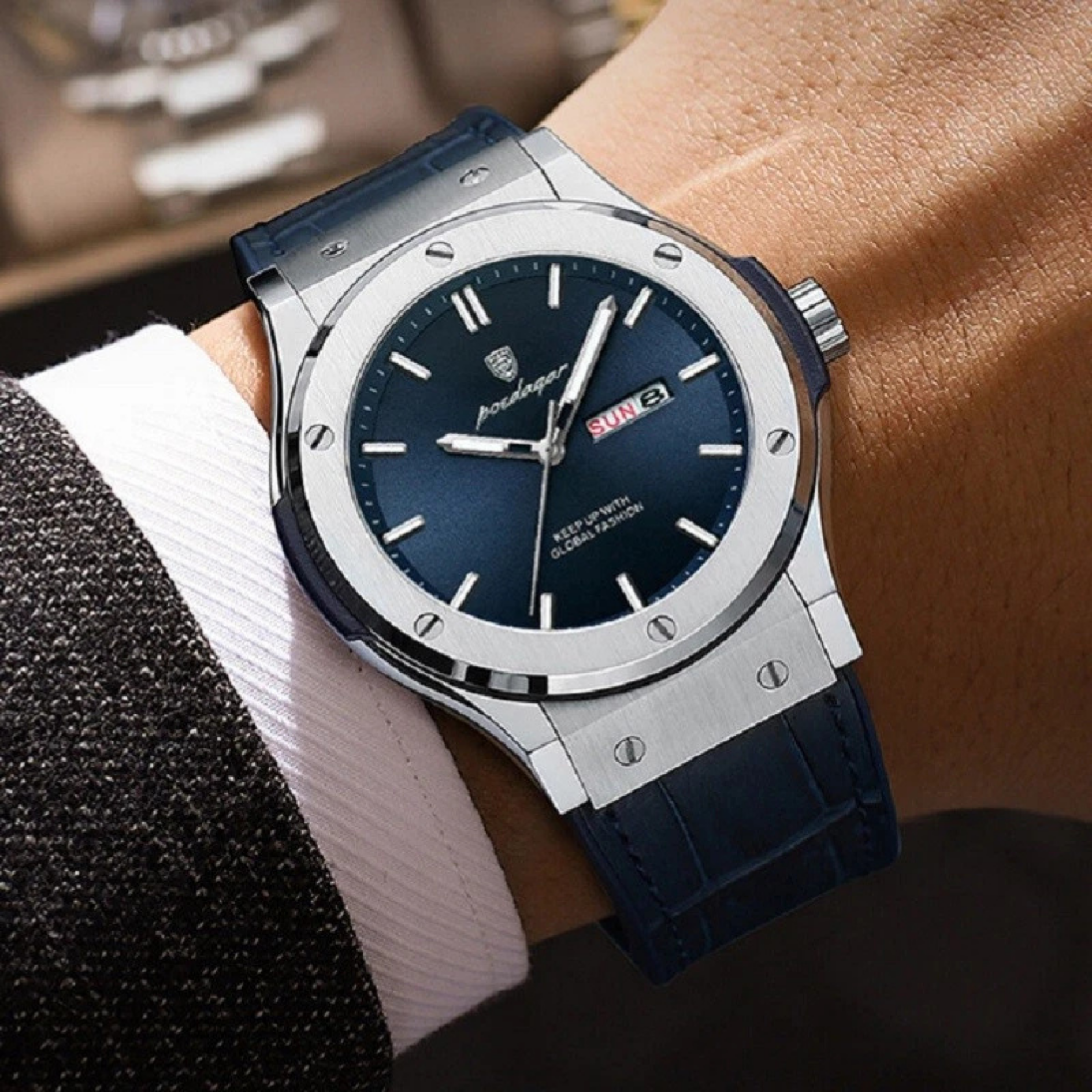 POEDAGAR CLASSY Quartz Watch for Men Blue Strap