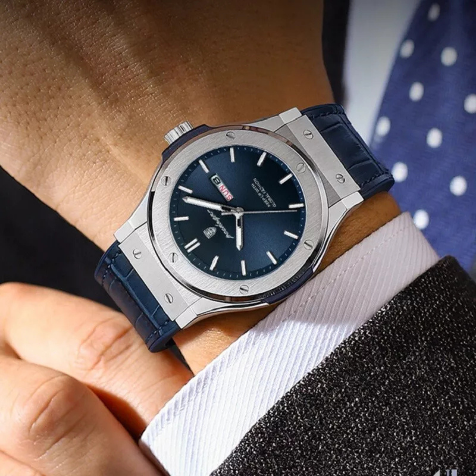 POEDAGAR CLASSY Quartz Watch for Men Blue Strap