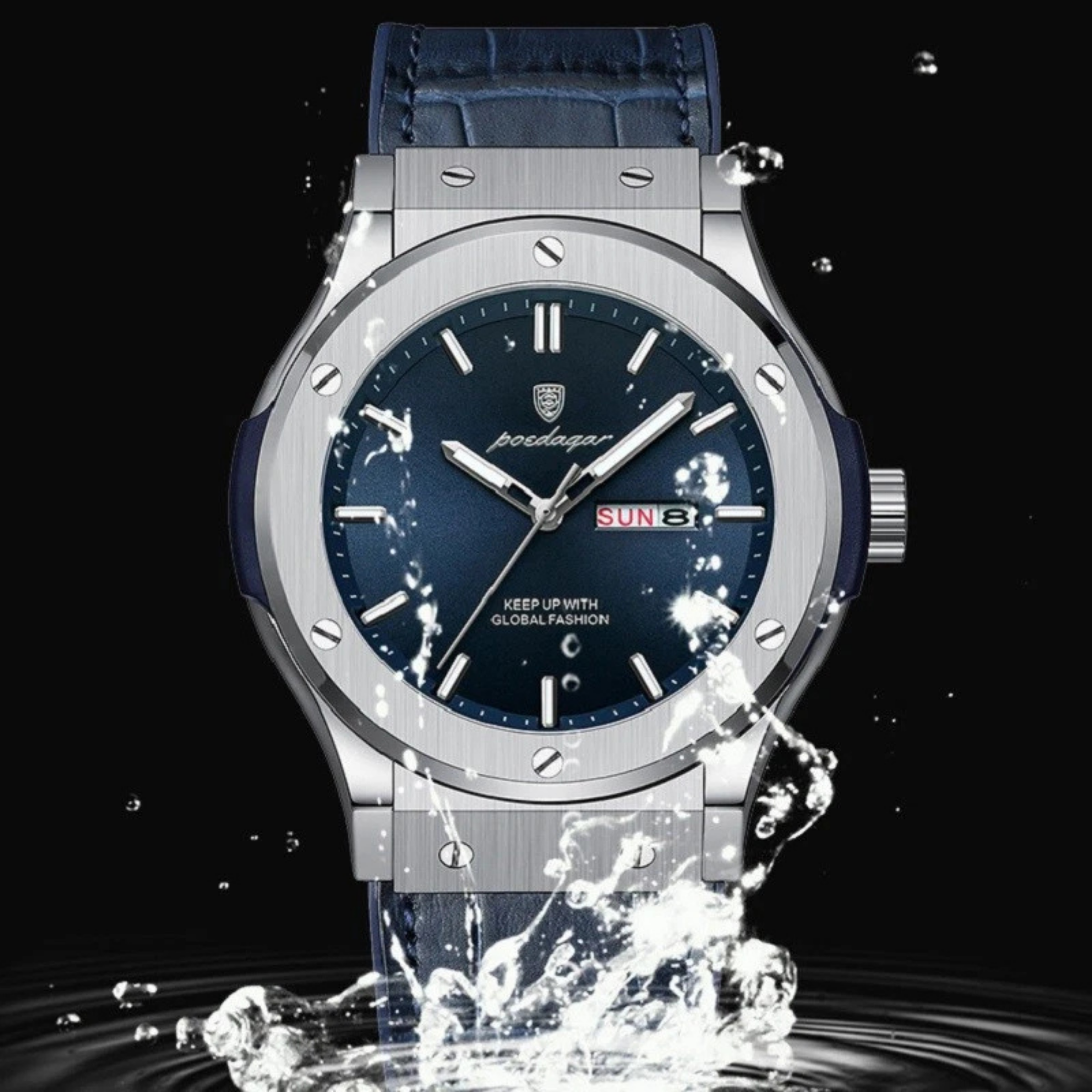 POEDAGAR CLASSY Quartz Watch for Men Blue Strap