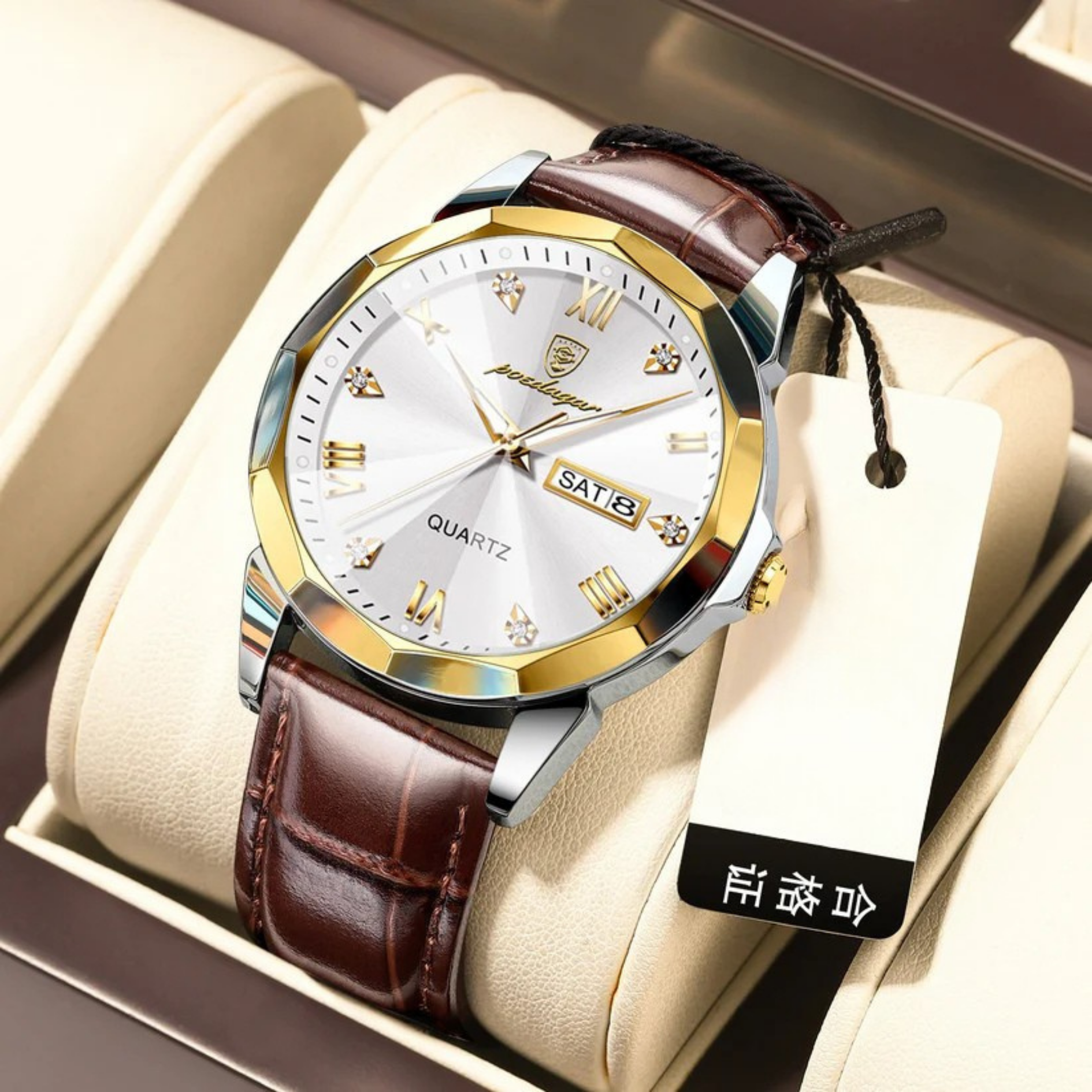 POEDAGAR PREMIUM Quartz Watch with Leather Strap