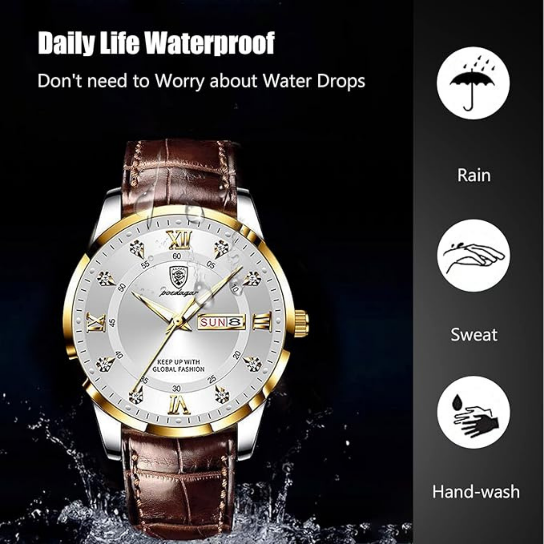 POEDAGAR PREMIUM Quartz Watch with Leather Strap