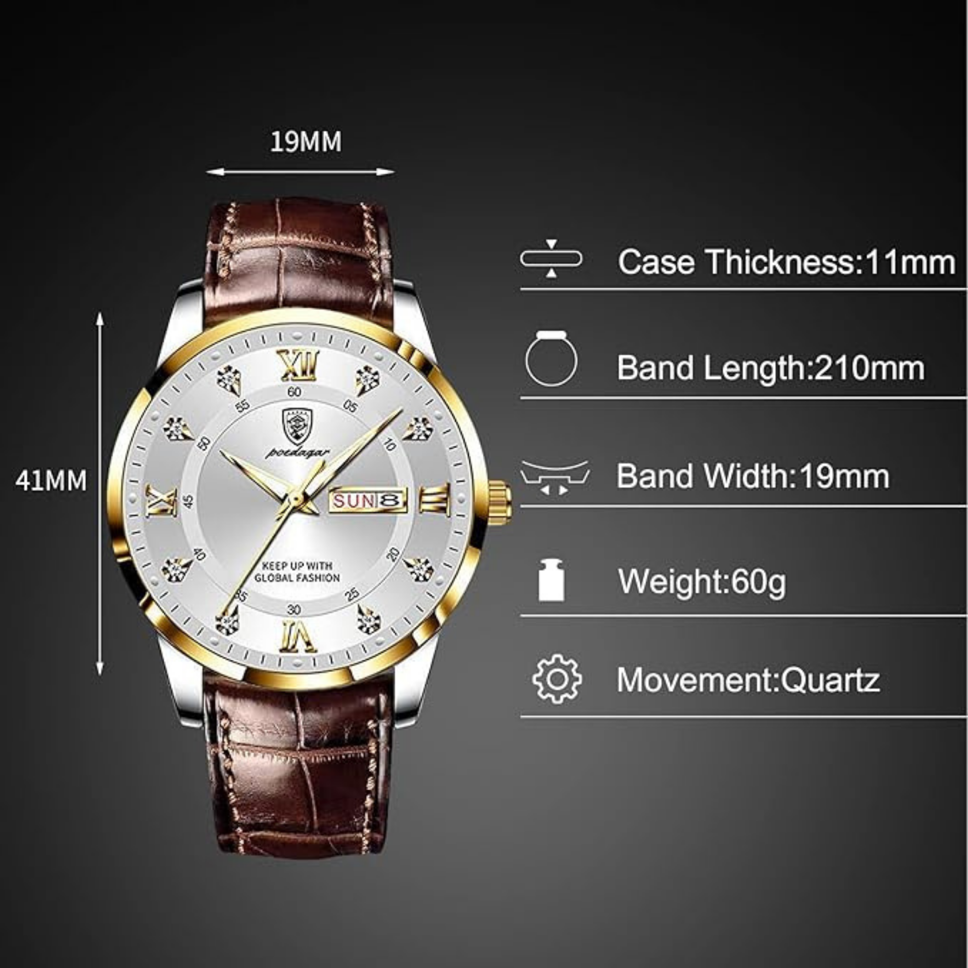 POEDAGAR PREMIUM Quartz Watch with Leather Strap