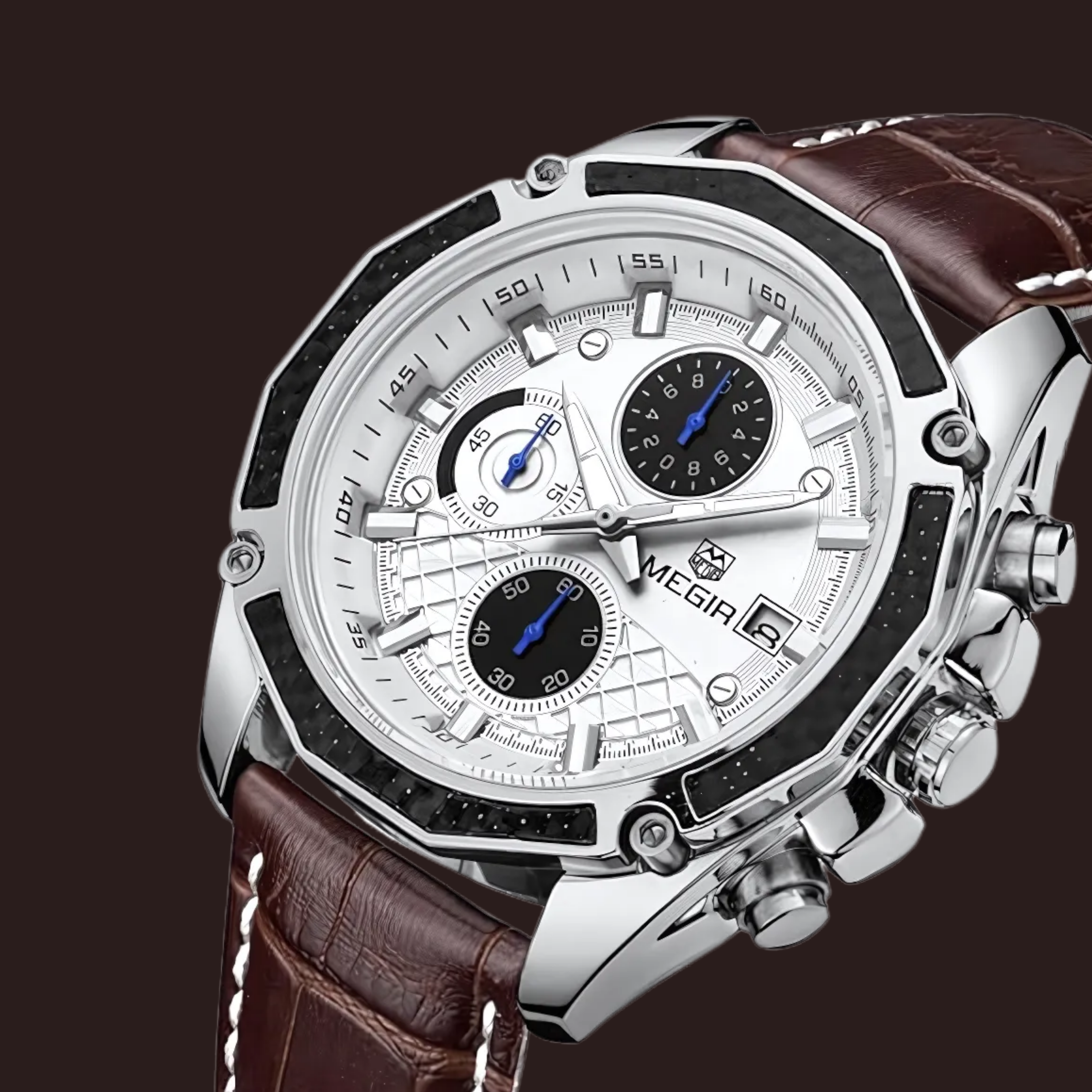Megir Chronograph Quartz Watch with Leather Strap