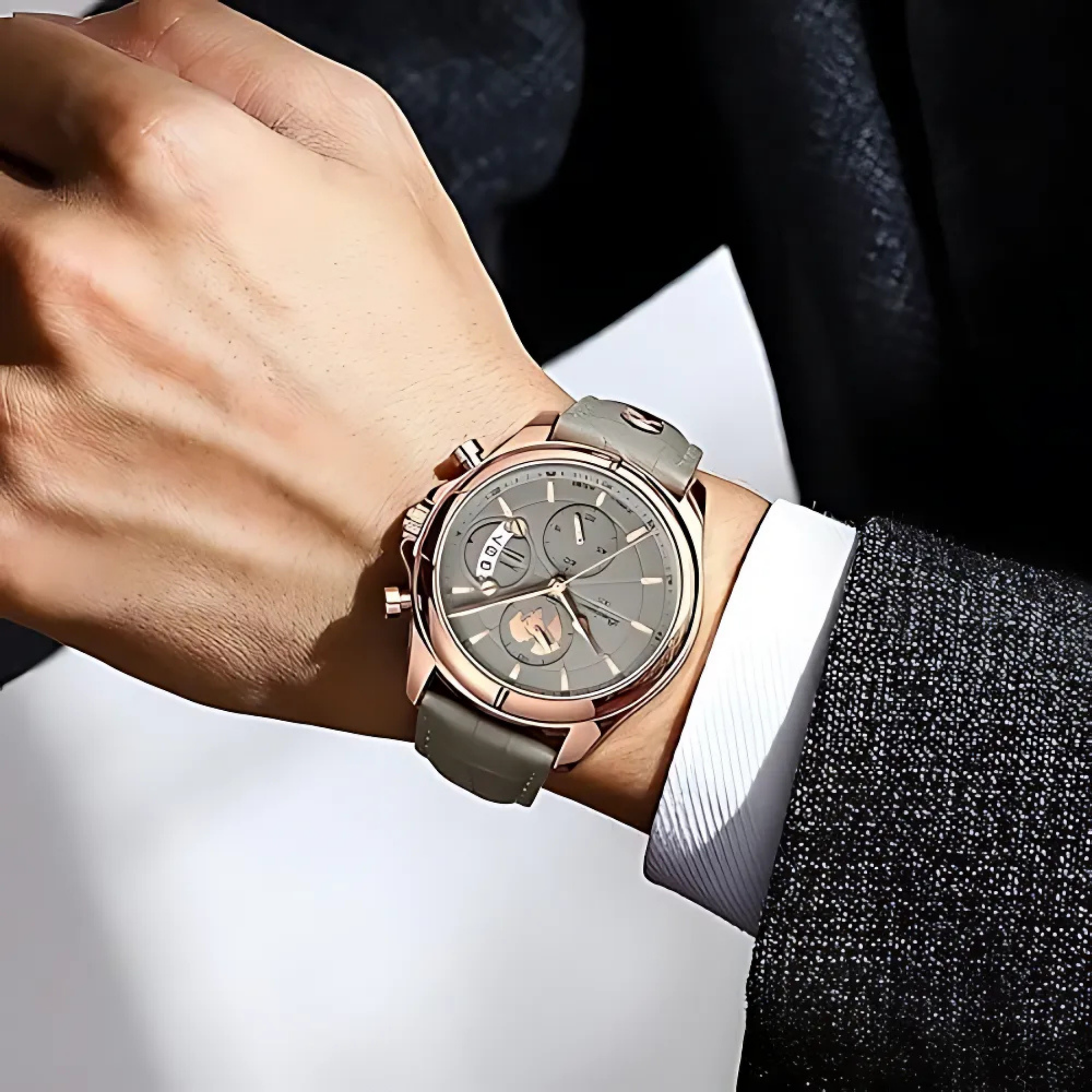 POEDAGAR ARMY Series Grey Dial Leather Strap Men's Watch